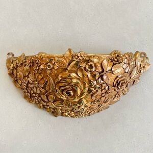 Vintage Syroco Large Gold Tone Floral Wall Pocket MCM Regency Decor